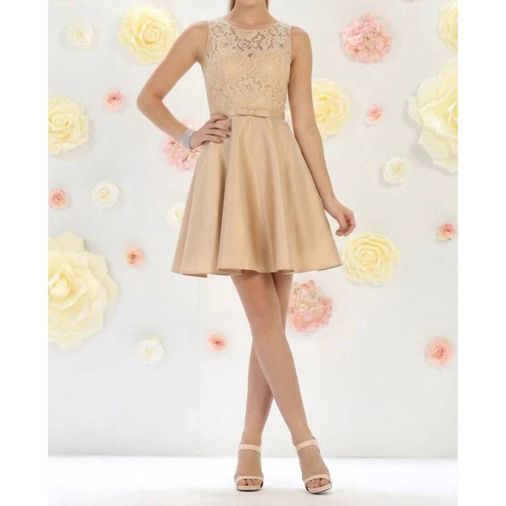 NEW MAY QUEEN COUTURE simple & classy short bridesmaids dress in champagne